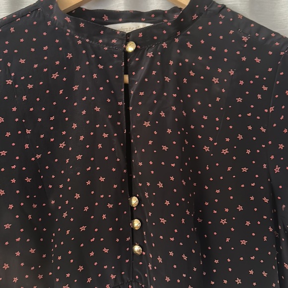 Corey Lynn Calter Black Silk Red Star Print Babydoll Dress sz 6 - Picture 3 of 6